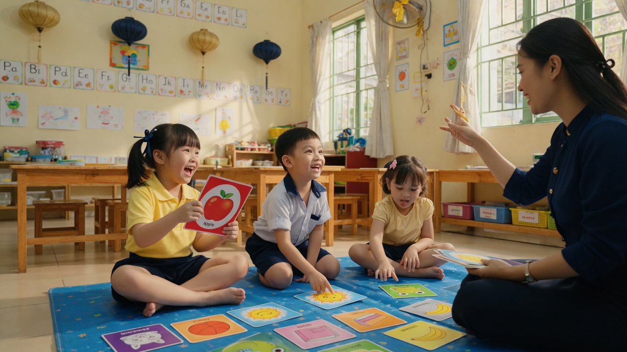 Học sinh tiểu học học tiếng Anh theo nhóm nhỏ
